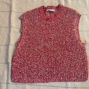 Zara Red and White Knit Sweater Vest